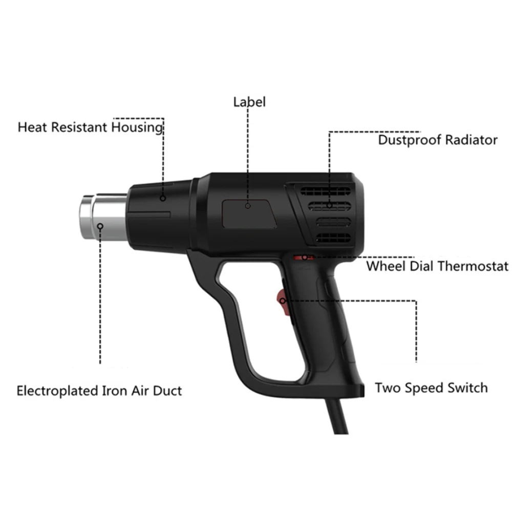 Black Color 220V eu Hot Air Gun Professional Electric Adjustable Temperature-controlled Building Hair dryer Soldering Heat gun
