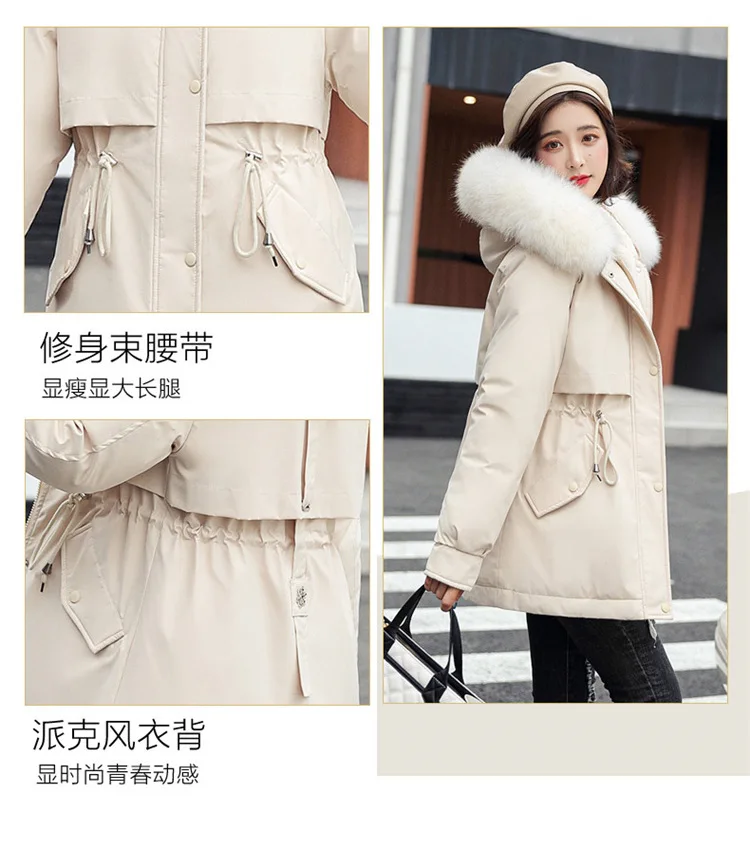 Description Picture 4 of itemWomen's cotton jacket 2023 winter casual mid length women's warm and loose fitting large wool collar cotton jacket
