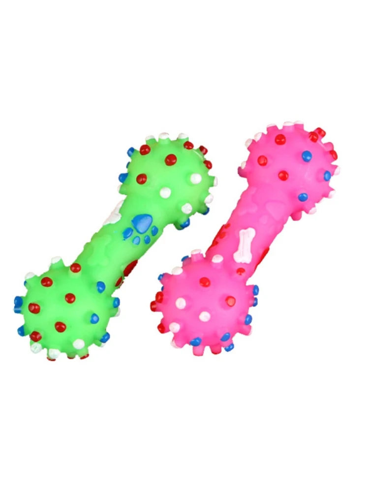Description Picture 4 of item1pcs Pet Chew Toys Pet Tpr Set Interactive Playing Funny Molar Dumbbell Polka Dot Squeaky Toy Rubber Dumbbell Chewing Funny Toy
