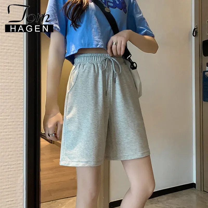 Summer 2023 Women's Cotton Shorts Solid Wide High Waist Above Knee Loose Shorts Women Classic Oversize Black Shorts for Women