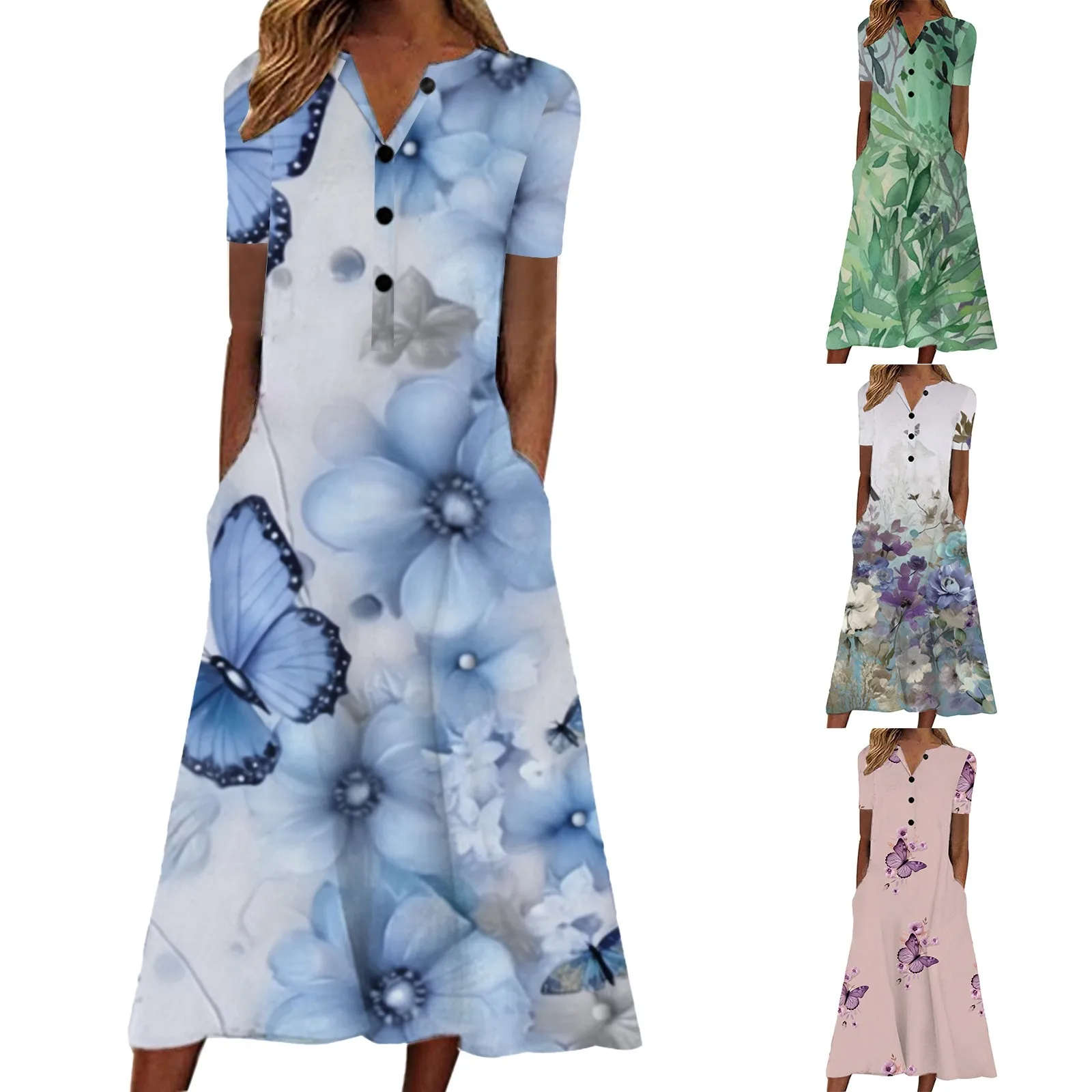 Description Picture 2 of itemLace Cocktail Dress Summer Casual For Women Button Up Short Sleeve Dress Party Flowy Midi Petite Maxi Dress For Short Women