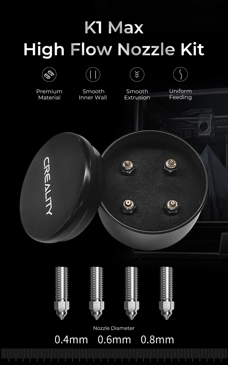 Description Picture 2 of itemCREALITY K1 Max High Flow Nozzle Kit Bimetallic Material Smooth Inner Wall Smooth Extrusion Uniform Feeding