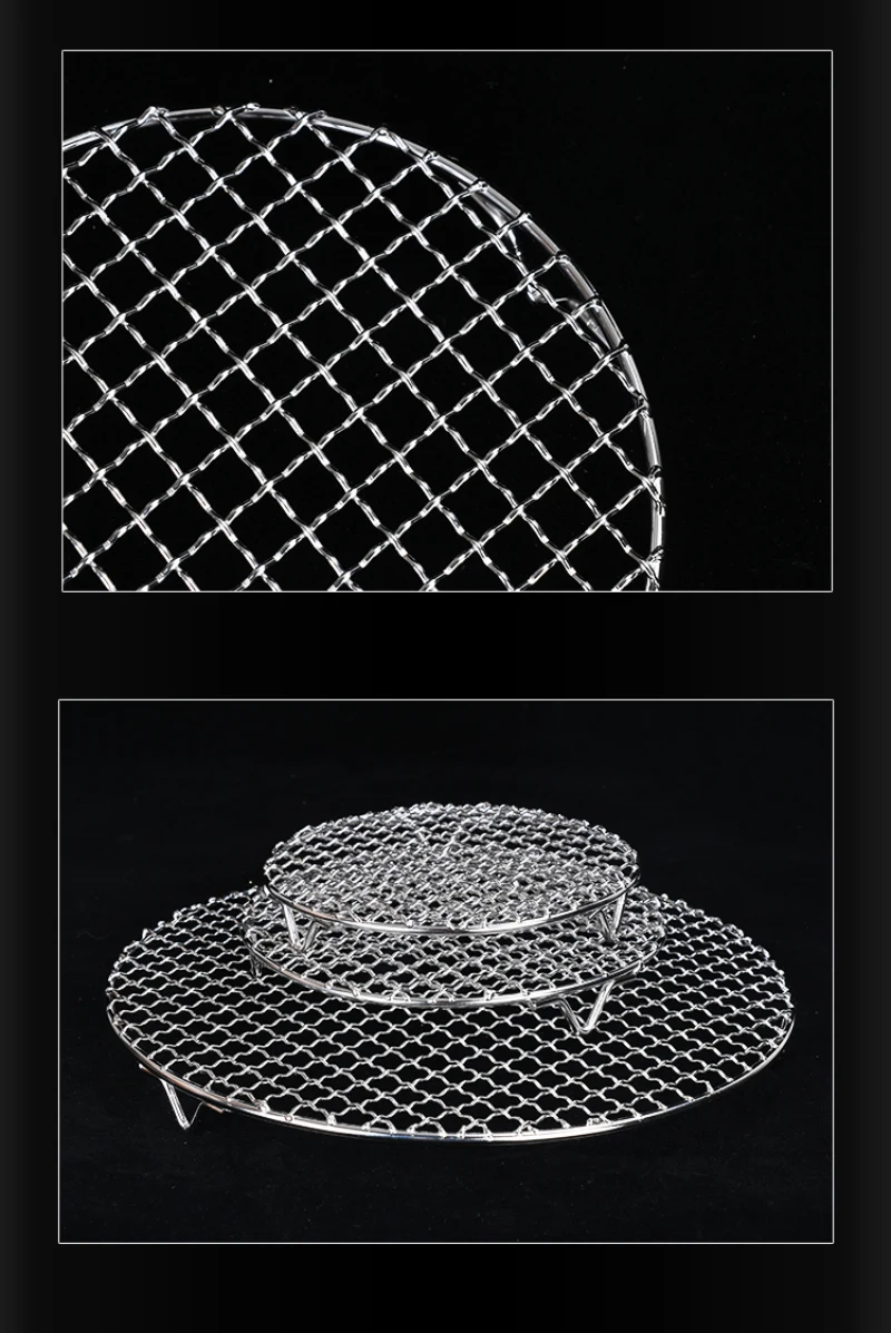 Description Picture 3 of itemBarbecue Grill Meshes 304 Stainless Steel Round Bbq Net With Foot Cooling Rack Steam Baking Rack Camping Outdoor Mesh Wire Net