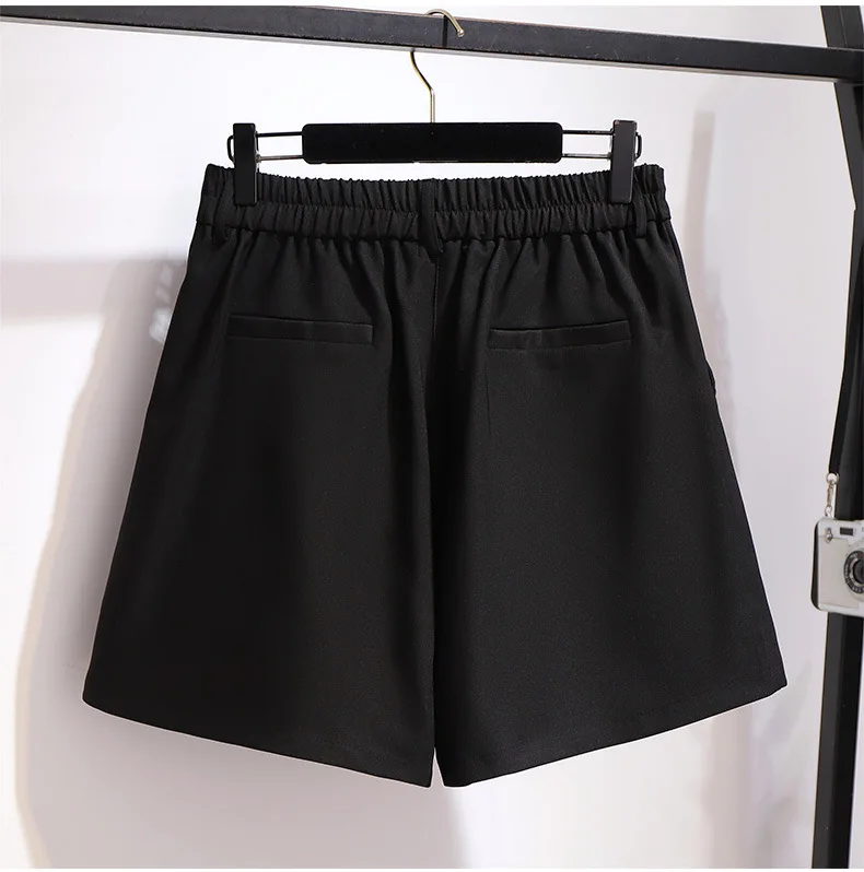 Description Picture 4 of item2021 Spring Summer Plus Size Shorts For Women Large Loose Casual Elastic Waist High Waist Wide Leg Shorts Black 4XL 5XL 6XL 7XL