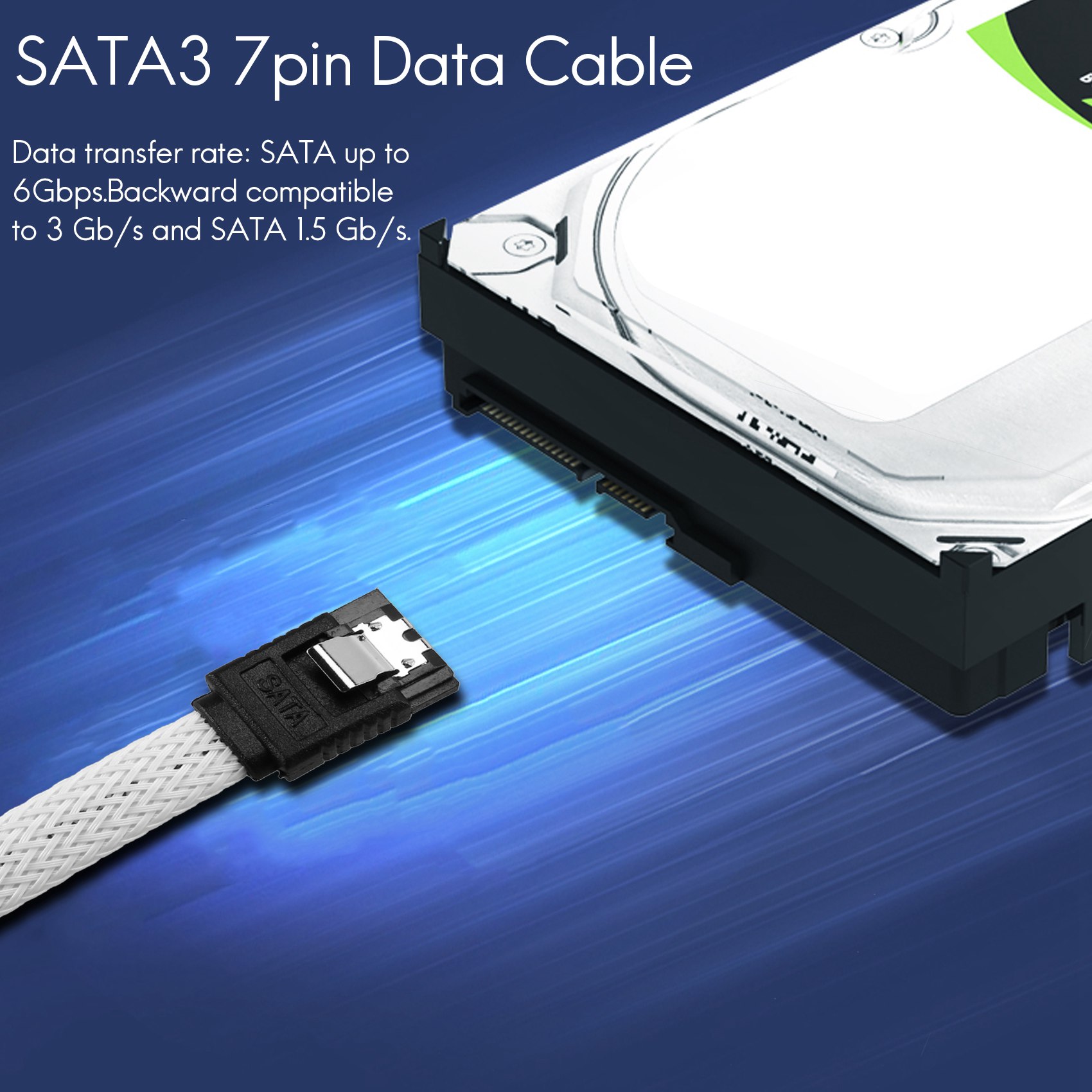 Description Picture 3 of item50CM SATA 3.0 III SATA3 7pin Data Cable 6Gb/s SSD Cables HDD Hard Disk Data Cord with Nylon Sleeved Premium Version(White)