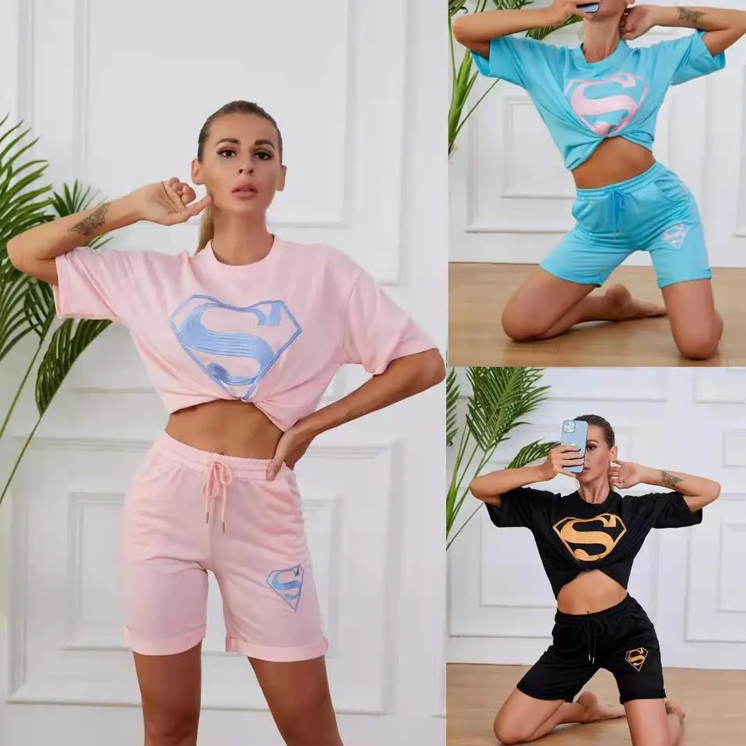 Description Picture 5 of itemSummer Women's Sets Casual Embroidered Pattern Short Sleeve Round Neck Loose T-shirt  Short Two Piece Suit