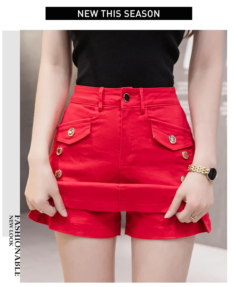 Description Picture 5 of itemNew Fashion Summer Denim Skirt Shorts Women Streetwear Jeans Women's Denim Shorts High Waist Slim Girls Slit Red Shorts Femme
