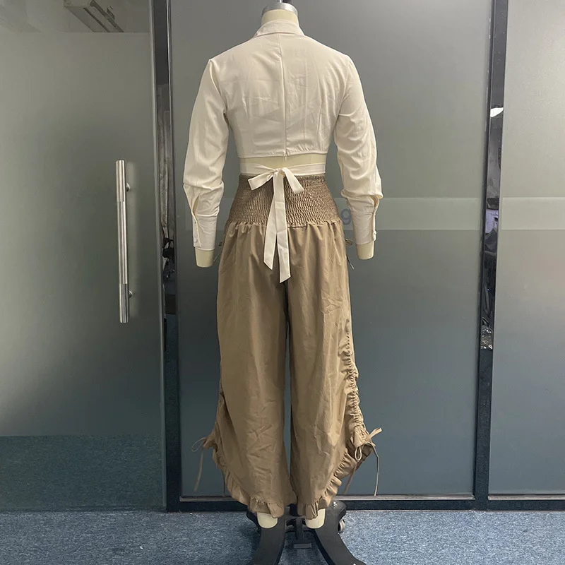 Description Picture 6 of itemSummer Dress Women Pants Shorts Jacket Ruffled Wide-leg Trousers Suit Two-piece Shirt Female 2023 Casual Fashion Suit Buttons