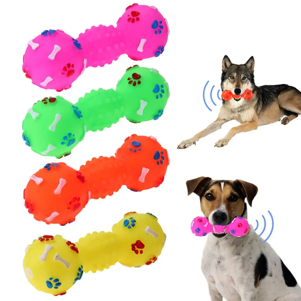 Description Picture 3 of item1pcs Pet Chew Toys Pet Tpr Set Interactive Playing Funny Molar Dumbbell Polka Dot Squeaky Toy Rubber Dumbbell Chewing Funny Toy