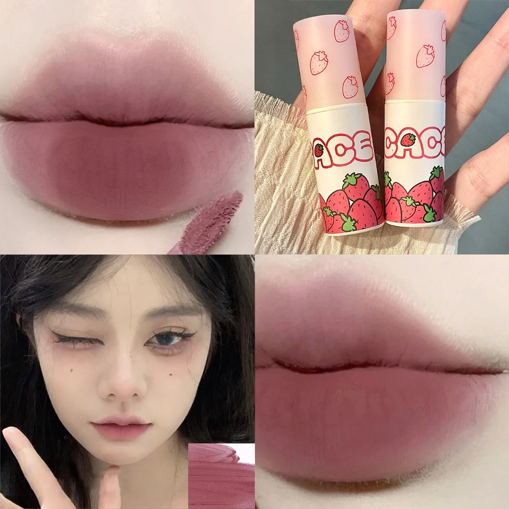 Lovely Strawberry Lip Mud Clay Velvet Matte Lipstick Makeup Waterproof Long-lasting Smooth Red Lip Tint Pigment Lip Gloss
