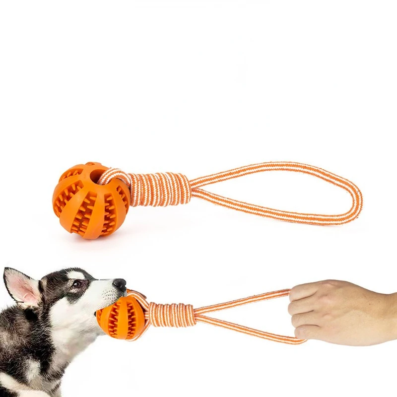 Dog Toys Treat Balls Interactive Hemp Rope Rubber Leaking Balls for Small Dogs Chewing Bite Resistant Toys Pet Tooth Cleaning