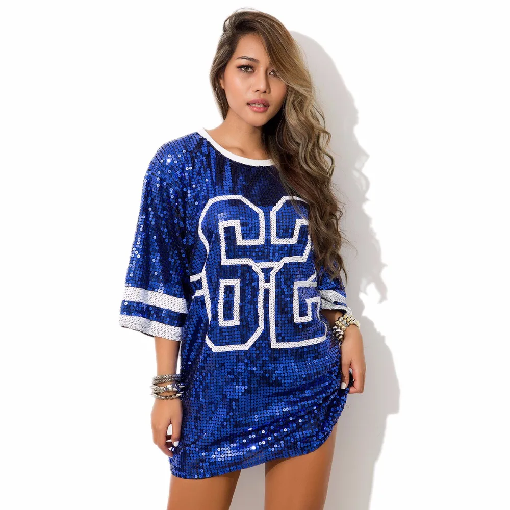 Description Picture 5 of itemShimmer Half Sleeve Baggy Sequin T Shirt Dress Paillette Hip Hop Shirt Dress Clubwear Loose Mini Night Out Dress