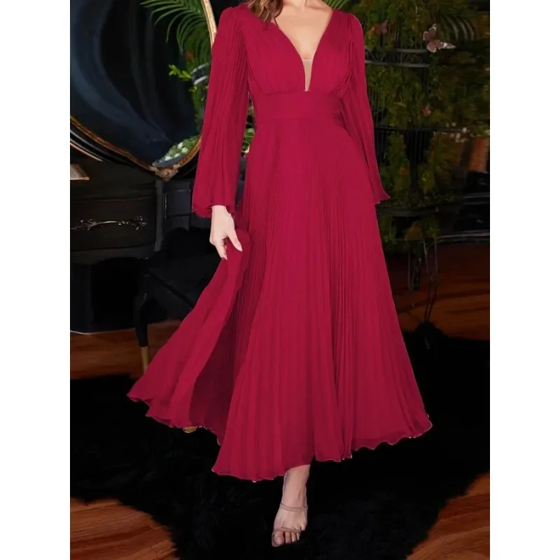 Description Picture 3 of itemPleated Long Sleeve Dress Slim Fit Dress Mid Dress Autumn Women's New Style Dress for Women