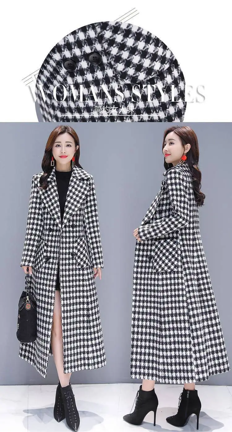 Description Picture 6 of item2023 Fashion Spring Plaid Woolen Jacket Ladies Clothing Elegant Slim Temperament Long Outwear Windproof Women Windbreaker Coats