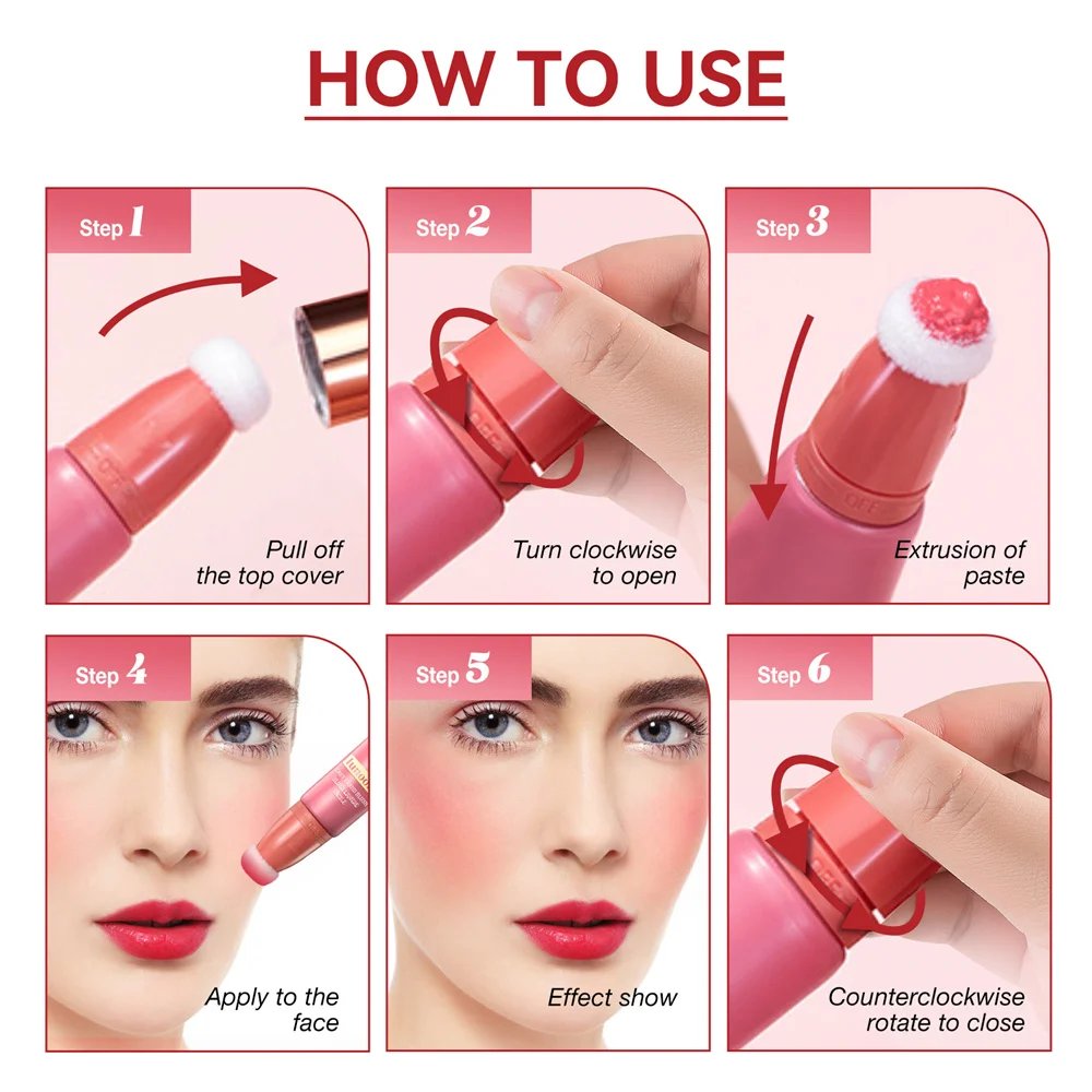 Description Picture 6 of itemVelvet Matte Liquid Blusher Natural Durable Tint Peach Face Rouge Cream Cheek Blush Stick Delicate Smooth Lasting Colored Makeup