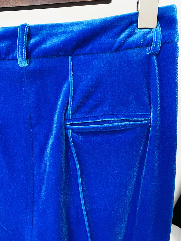 Description Picture 6 of itemHIGH STREET 2023 Fall Winter Designer Runway Suit Set Women's Single Button Velvet Blazer Jacket Flare Pants Suit