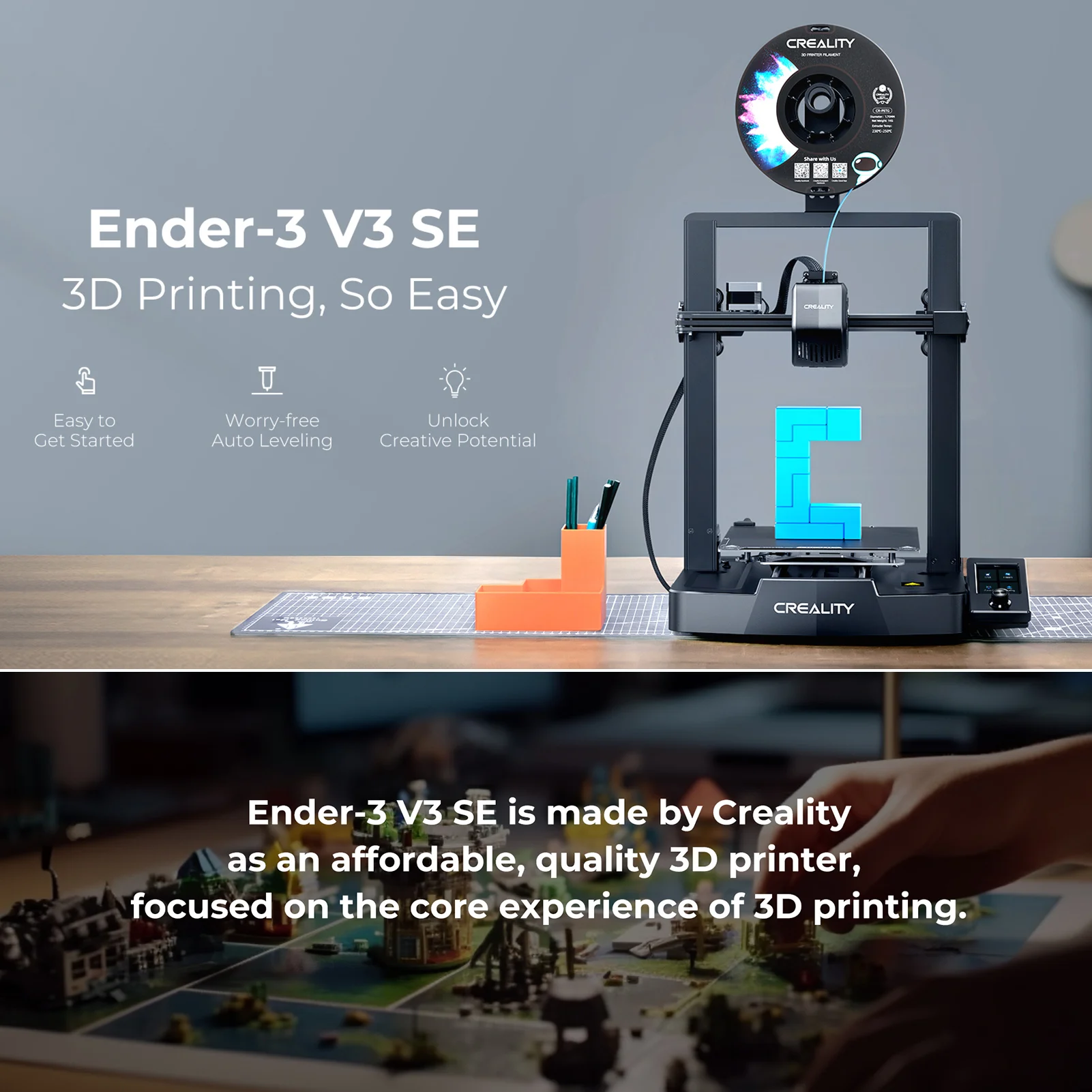 Creality Ender-3 V3 SE 3D Printer Sprite Direct Extrusion 250mm/S Faster Printing Speed Dual Z-Axis IU Display CR Touch