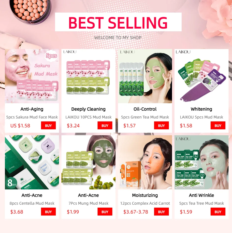 Description Picture 2 of item5pcs LAIKOU Eggplant Mud Mask Oil Control Moisturizing Anti-Acne Anti Wrinkle Whitening Cleansing Clay Mask Skin Care Face Mask