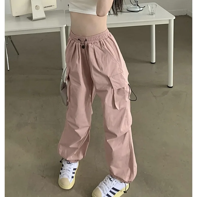 Description Picture 4 of itemY2K Women Cargo Pants Harajuku Vintage Solid Baggy Straight Trousers Female Casual Wide Leg Pockets Joggers Trousers Streetwear