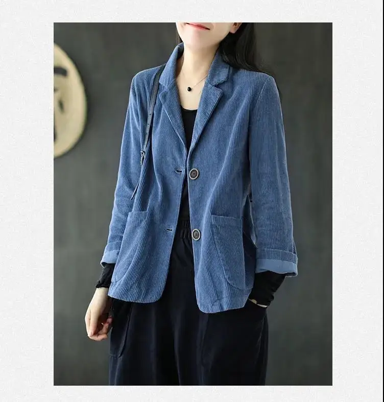 Description Picture 6 of itemBlazers Women Corduroy Jacket Popular Oversized Notched Vintage Pure Harajuku Autumn All-match Retro Outwear Cardigan