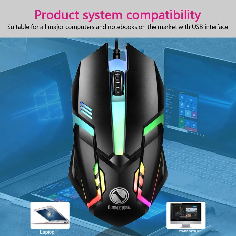 Description Picture 3 of itemLimei S1 E Sports LED Luminous Backlit Wired Mouse USB Wired For Desktop Laptop Mute Office Computer Gaming Mouse