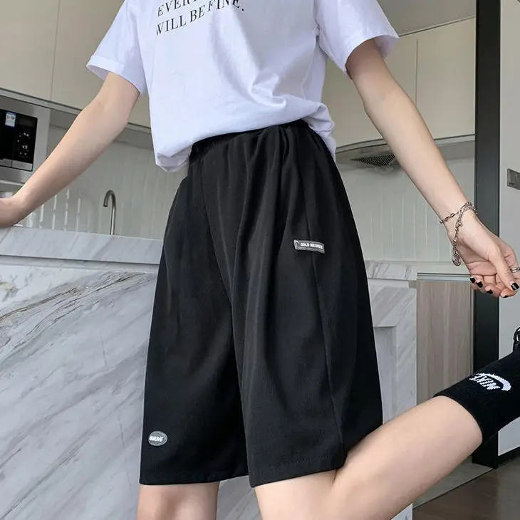 Ice Silk Women Shorts Solid Summer Pleat Solid Casual Ladies Short Pants Loose High Waist Streetwear Half Pant for Female