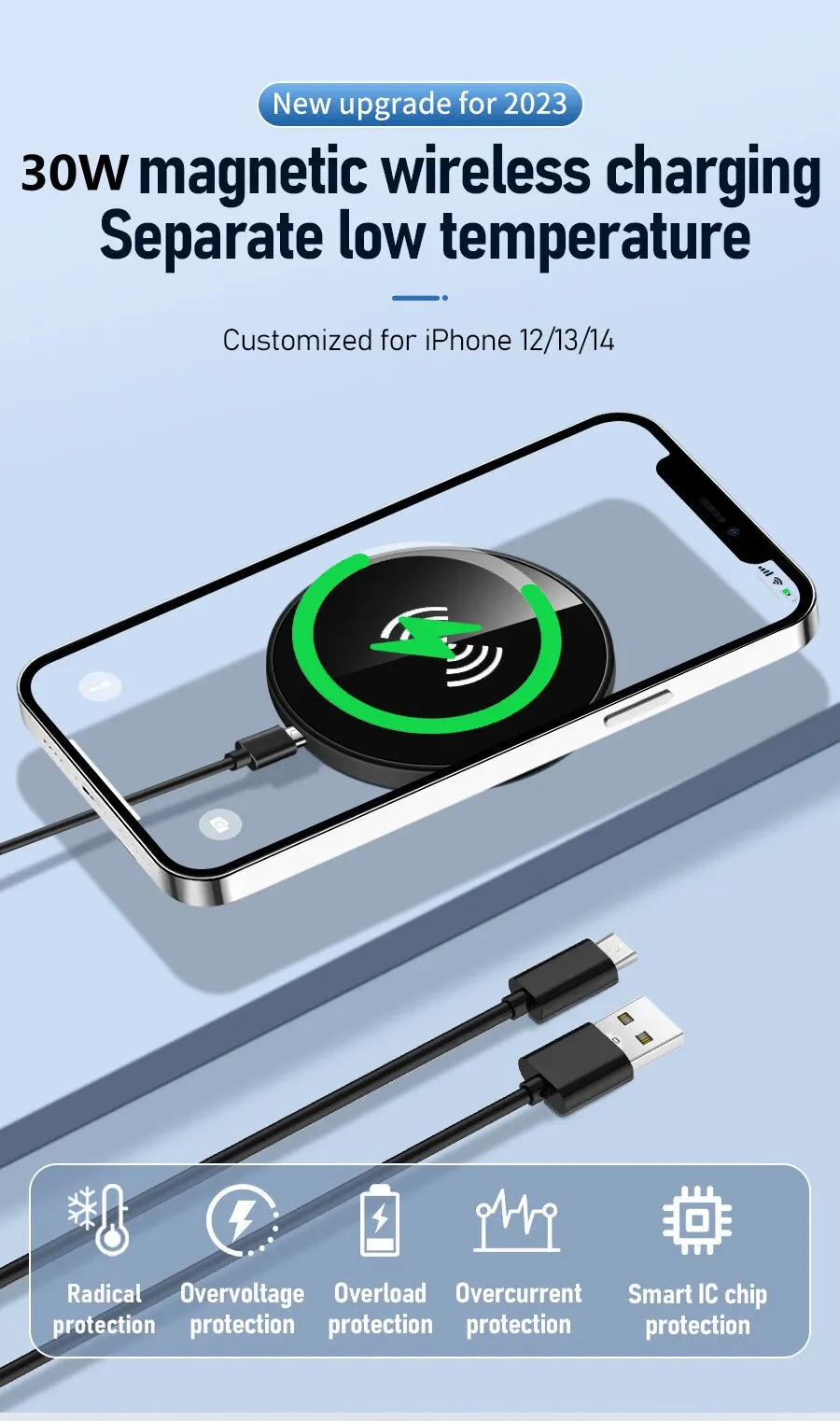 Description Picture 2 of item30W Magnetic Wireless Charger Pad Stand for iPhone 14 13 12 Pro Max 11 Airpods Macsafe Phone Chargers Fast Charging Dock Station
