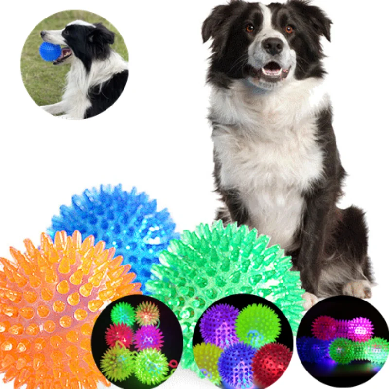 Dog Squeaky Toys Flash Ball Jumping Ball Spike Ball Luminous Massage Ball Pet Toys Colorful Soft Pet Puppy мяч для собак