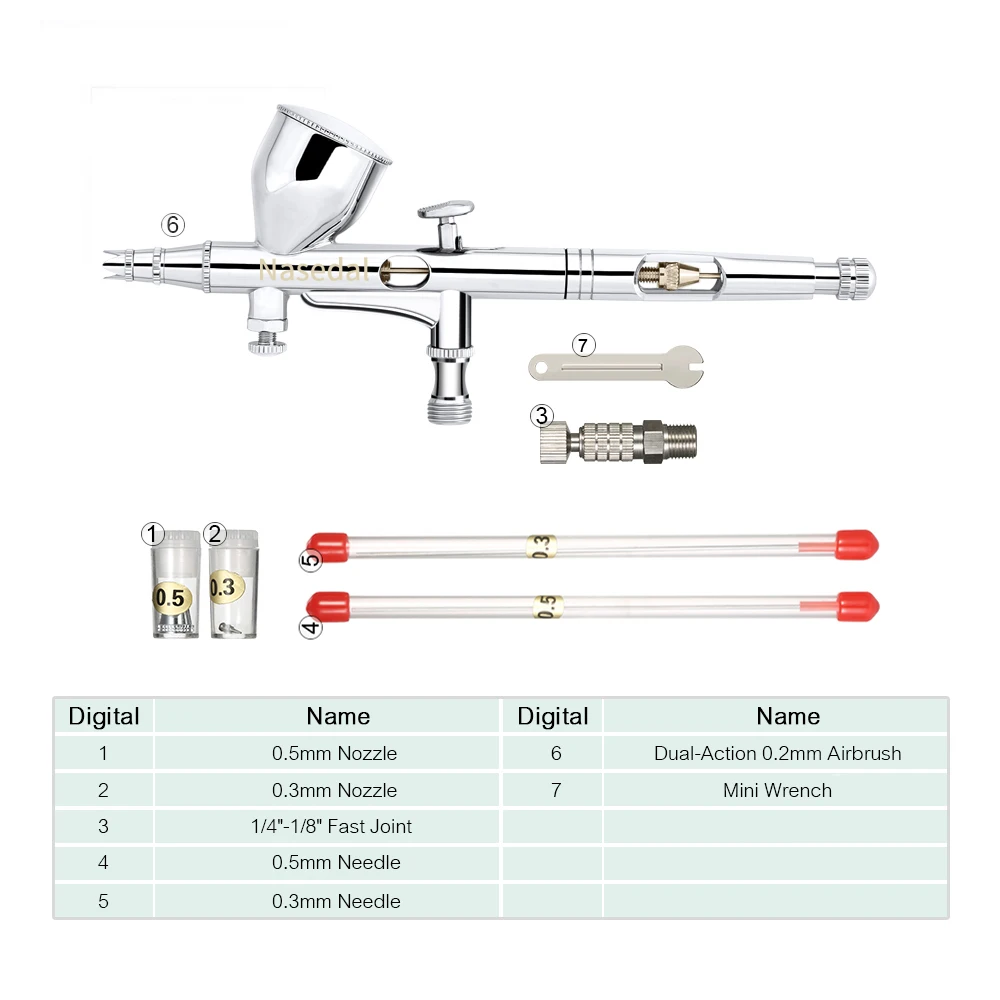 Nasedal NT-180T/NT-130T Dual-Action spray gun 0.2/0.3/0.5mm 9cc/7cc Gravity Feed Airbrush Kit Set for Art Craft Model Body Nail