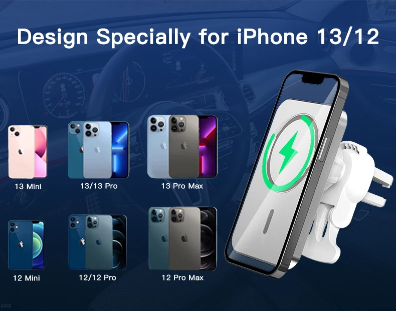 Description Picture 5 of item15W Fast Charging Magnetic Wireless Car Charger Mount For Magsafing For Iconic Brand iPhone 13 Pro Max 12 Mini Aluminium Phone Holder