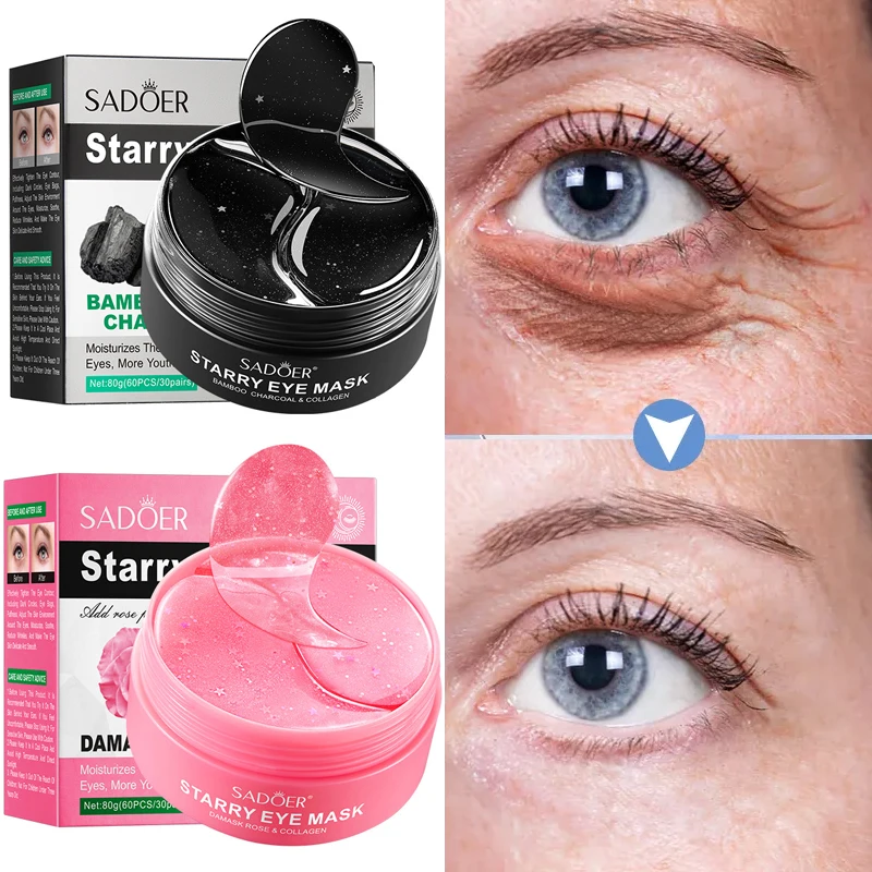 60pcs/box Starry Rose Collagen Eye Mask Anti Wrinkle Fade Dark Circles Relieve Puffy Eyes Tighten Eye Contour Skin Care Products