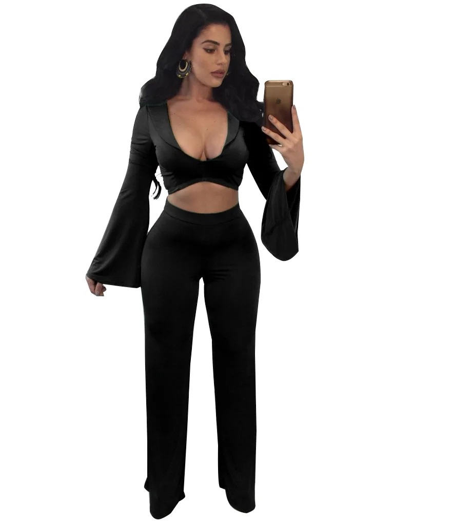 Description Picture 4 of item2019 Spring two piece set Women tracksuit Plus size Sexy Solid color Crop Top Tight cropped tops Long Pant