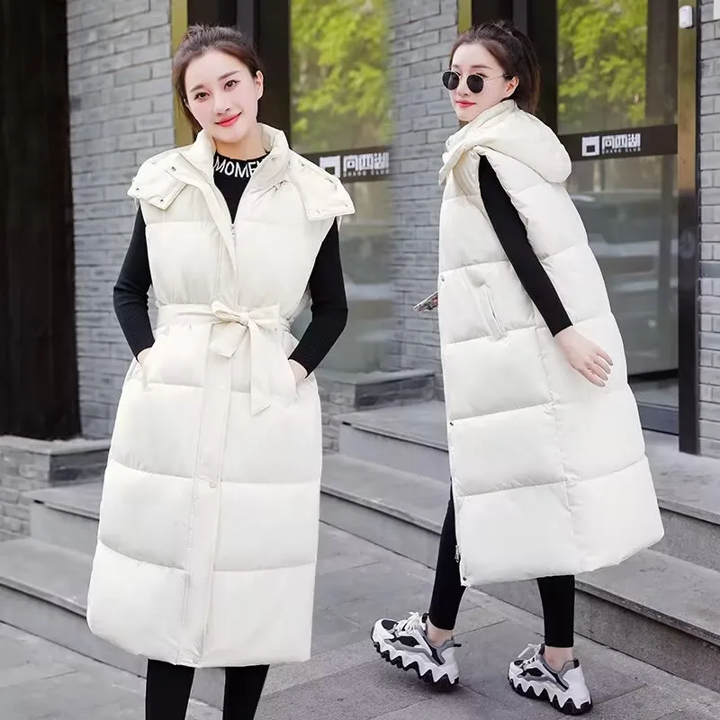 Description Picture 5 of itemLong Vest Woman Jacket New 2023 Hooded Fashion Winter Thick Warm Cotton Padded Jacket Sleeveless Coat Female Long Waistcoat