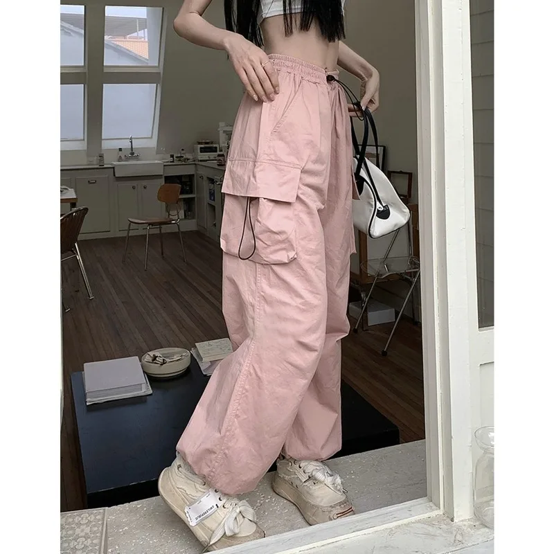 Description Picture 5 of itemY2K Women Cargo Pants Harajuku Vintage Solid Baggy Straight Trousers Female Casual Wide Leg Pockets Joggers Trousers Streetwear