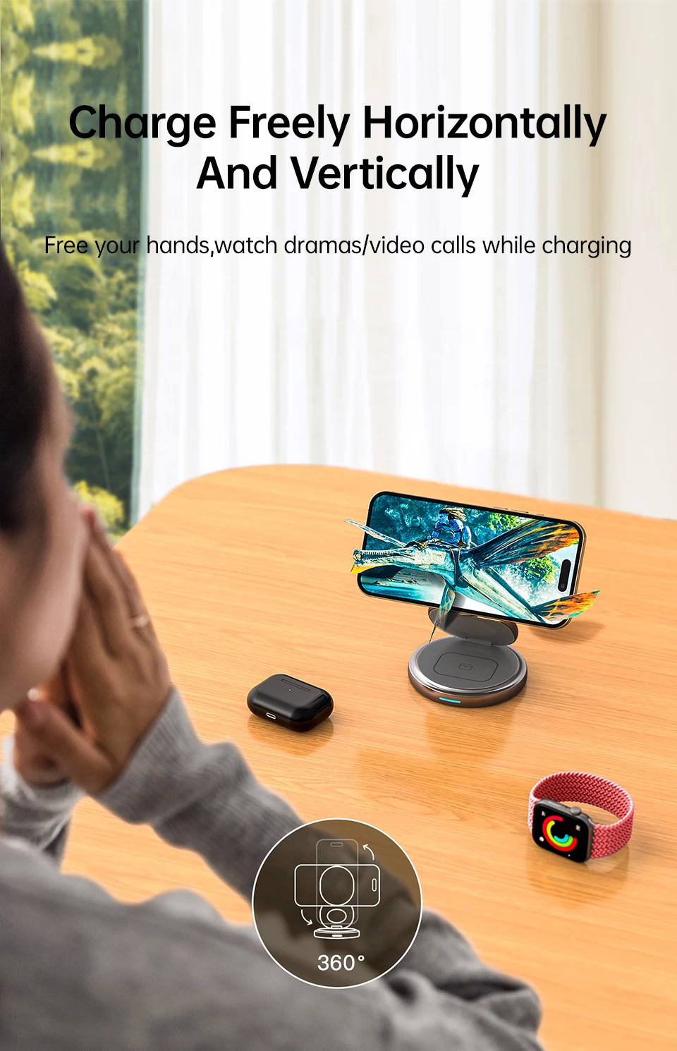 Description Picture 5 of itemFoldable 30W Magnetic Wireless Charger Stand For iPhone15 14 13 12 Pro Max Apple Watch Airprods Pro 3 in 1 Fast Charging Station
