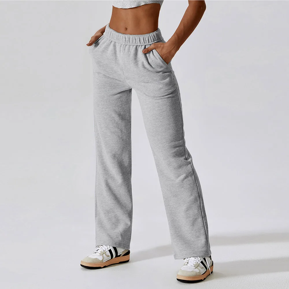 Autumn Joggers Sweatpants Fleece Thicken Straight Wide Leg Pants Women Vintage Solid Casual Soft Trousers Streetwear 2023