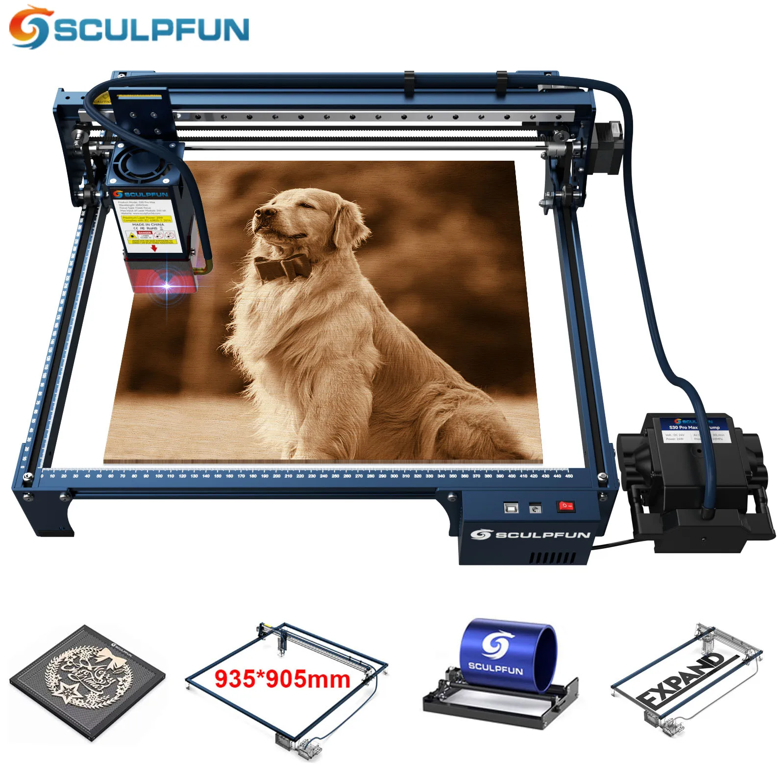 SCULPFUN S30 5W Laser Engraver With Automatic Air-assist System High-precision Fixed-Focus CNC Laser Engraver Machine 410*400mm