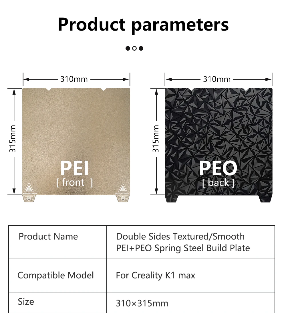 Description Picture 2 of itemDouble Side PET PEI PEO Spring Steel Sheet Magnetic Build Plate 235/310mm Heated Bed For Ender 3 S1/S1 Pro/Creality K1/K1 Max