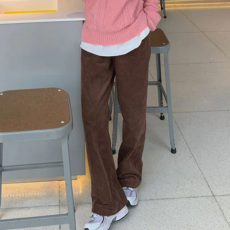 Vintage Corduroy Casual Streetwear Harajuku Wide Leg Pants for Women 2023 Spring Autumn Solid Loose High Waist Straight Trousers