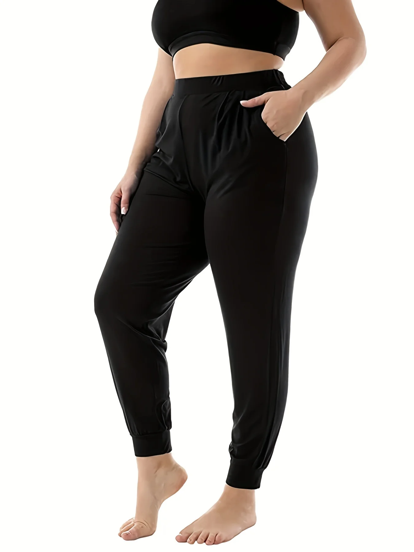 Description Picture 4 of itemSpring and summer new women's plus-size knitted fabric elegant temperament casual slim-fit nine-point pants