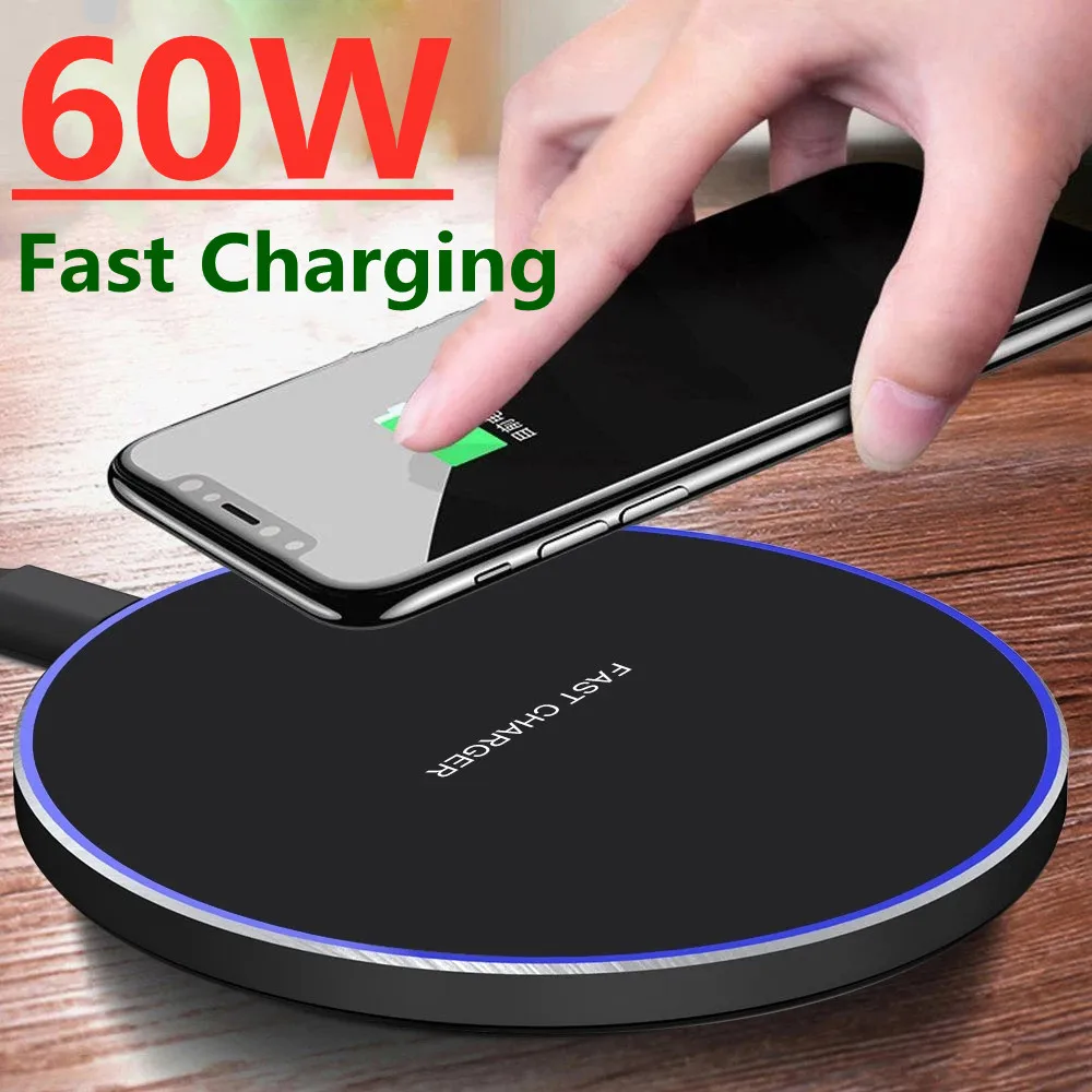 60W Wireless Charger Pad for iPhone 14 13 12 11 X Pro Max XR Samsung Galaxy S22 S21 S10 S9 Iconic Brand Fast Charging Docking Station