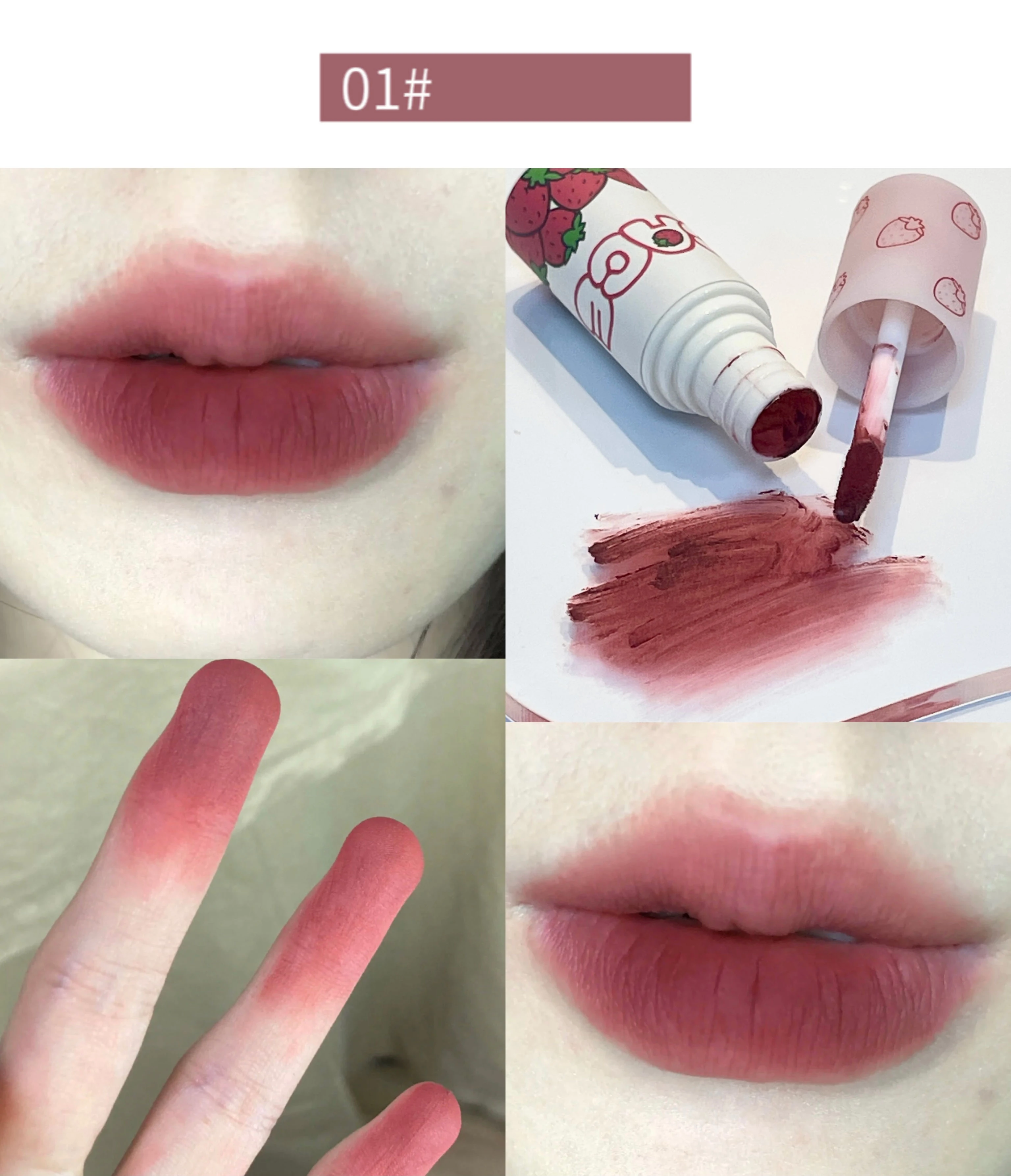 Description Picture 6 of itemLovely Strawberry Lip Mud Clay Velvet Matte Lipstick Makeup Waterproof Long-lasting Smooth Red Lip Tint Pigment Lip Gloss