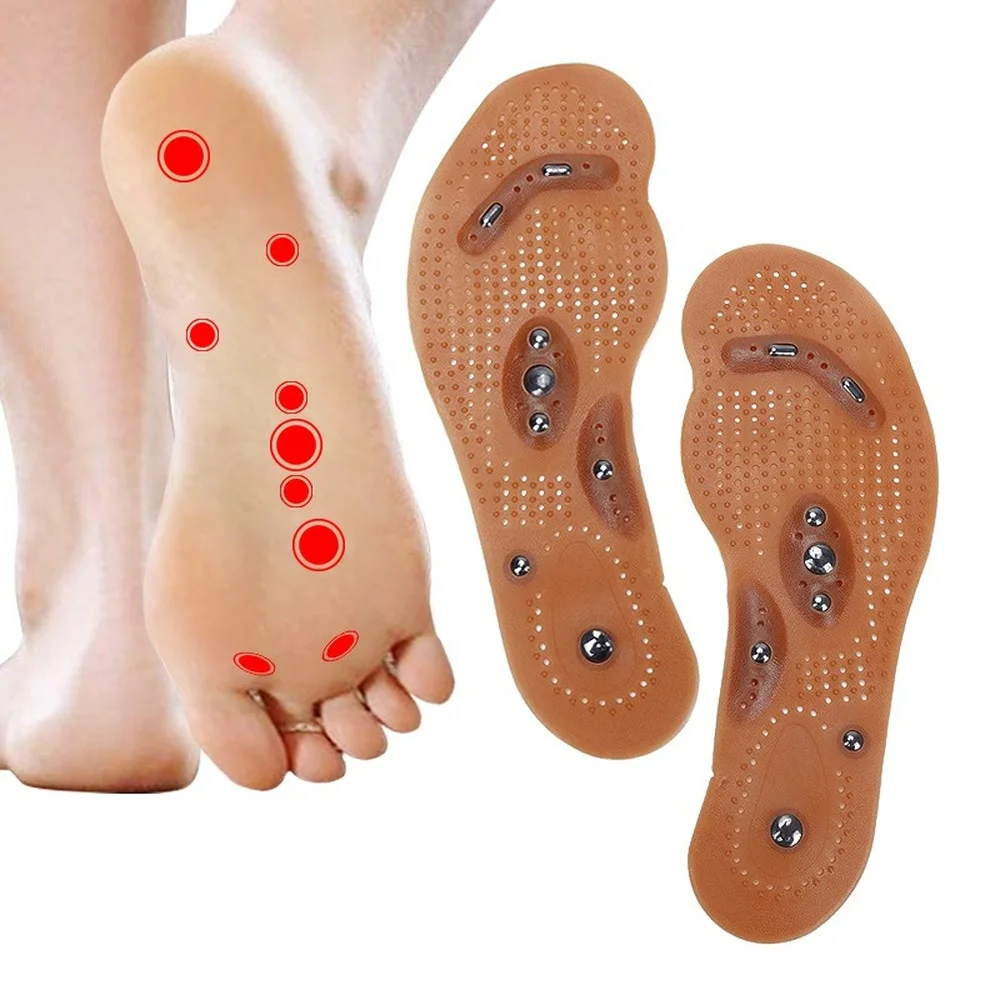 1 Pair Weight Loss Magnetic Therapy Insoles for Shoes Massage Bed Cushion Weight Loss Foot Care Brown Transparent Insole Silicon