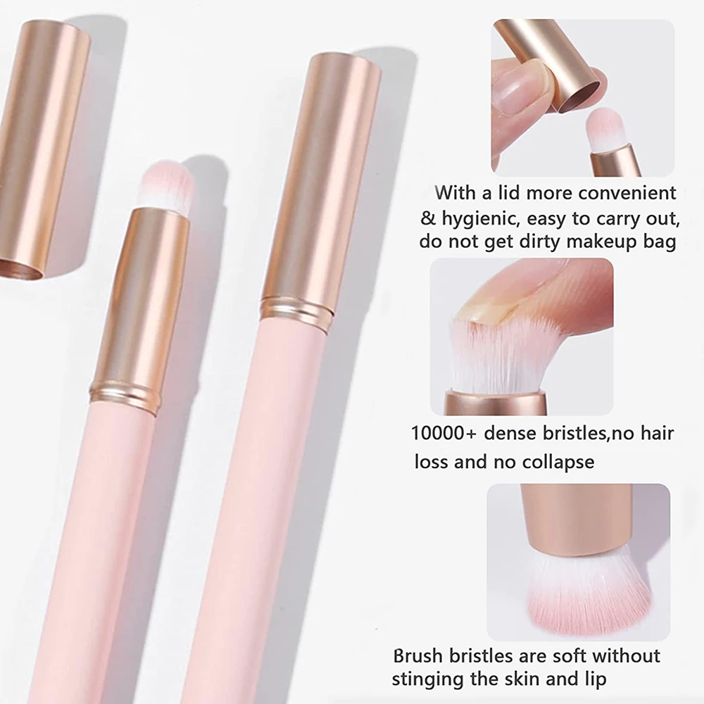 Portable Round Head Lip Brush Professional Mini Concealer Smudge Brush with Cover for Women Girl Makeup Gifts