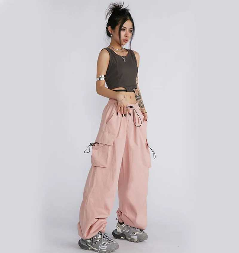 Zoki Hip Hop Streetwear Cargo Pants Women Loose Big Pockets Ins Tide Wide Leg Trousers Y2K Fashion All Match Jogging Sweatpants