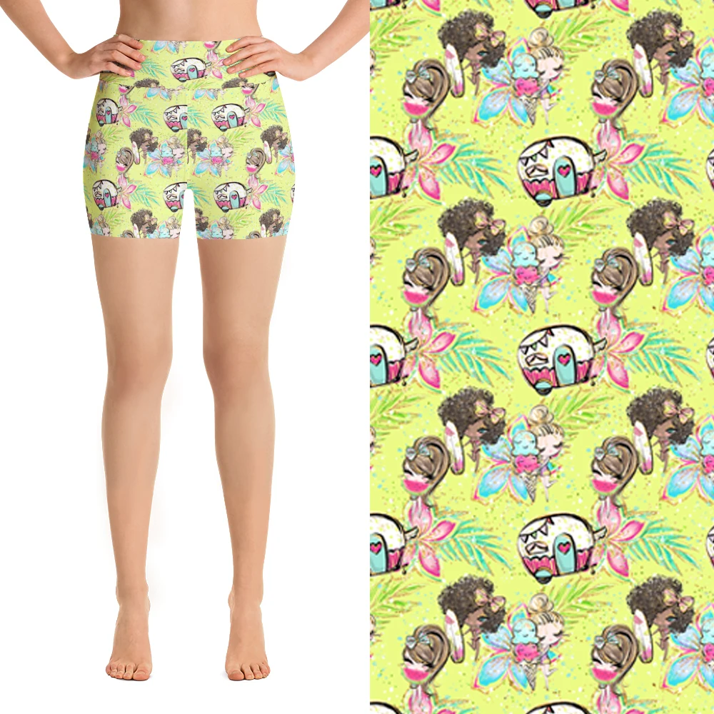 Description Picture 5 of itemLETSFIND Summer Hig Quaility Women's Shorts Pants Fashion New Cartoon Camping Car Print High Waist Soft Fitness Leggings