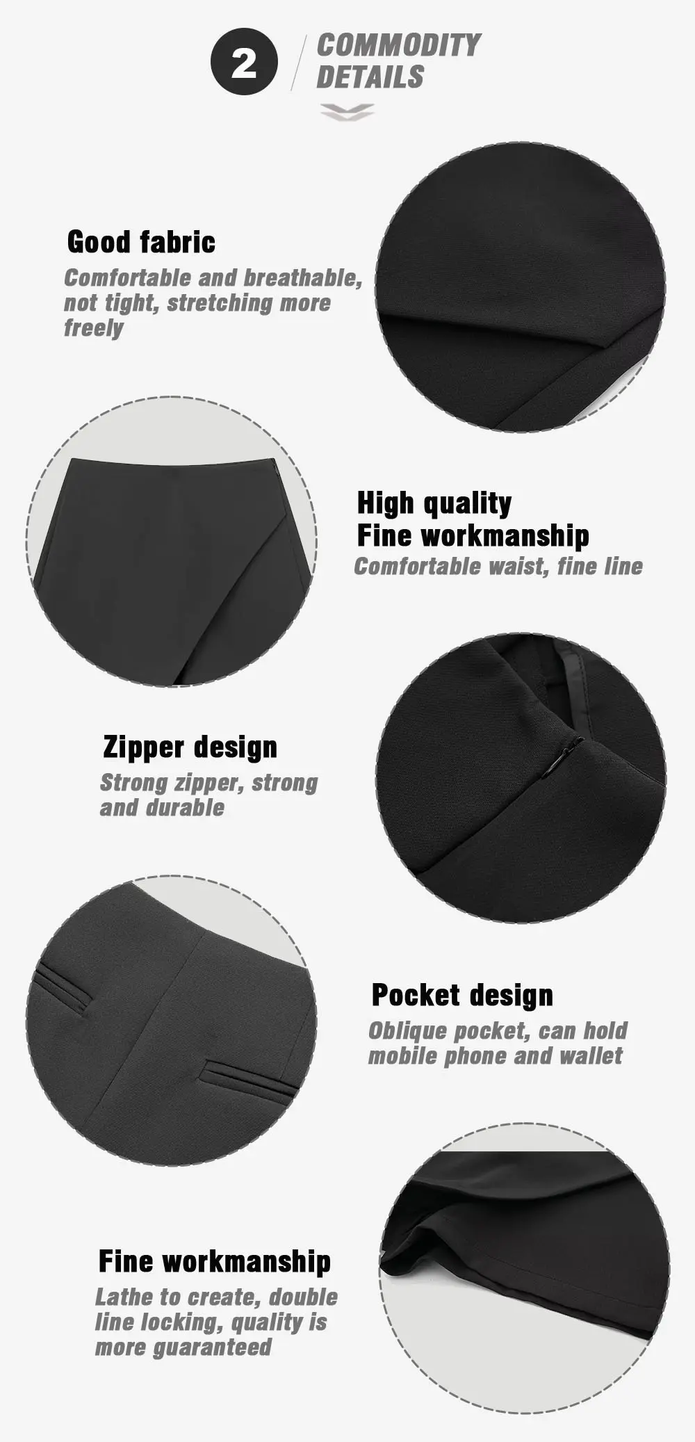 Description Picture 4 of itemWomen 2023 New Chic Fashion Asymmetry Shorts Skirts Vintage High Waist Side Pocket Zipper Female Skorts Mujer