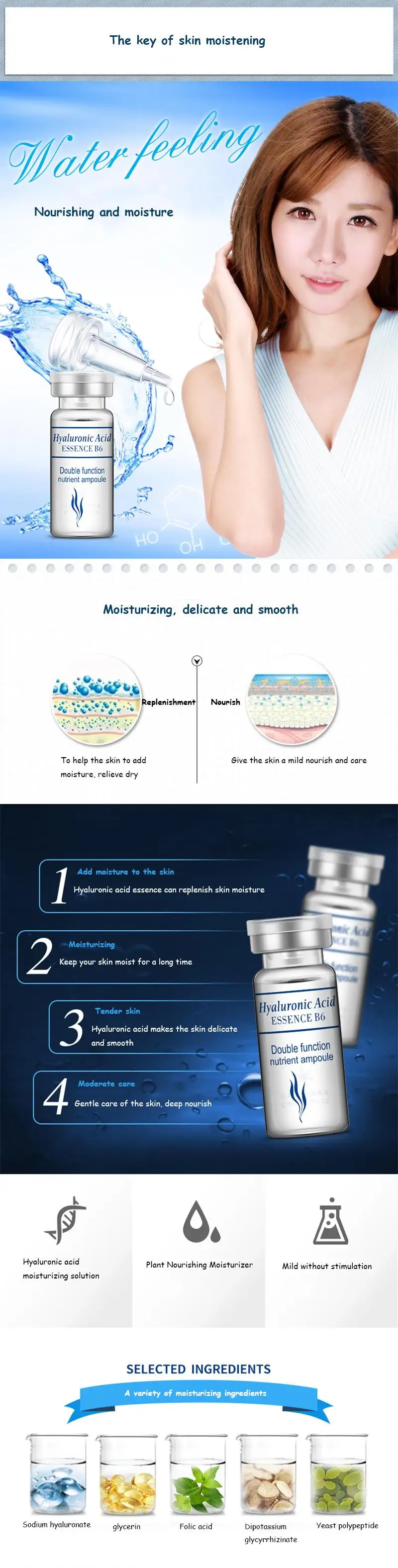 Description Picture 3 of itemBIOAQUA Hyaluronic Acid Extract Hydrating Moisturizing Shrink Hair Firming Facial Essence 10PCS/Set