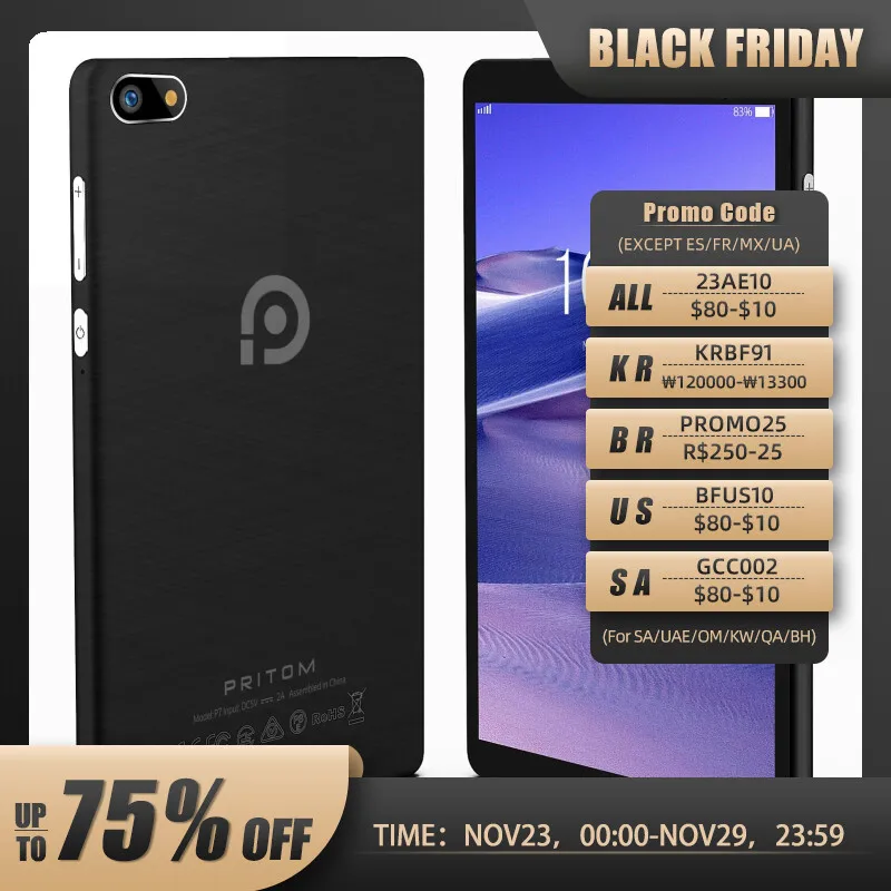 PRITOM 7 Inch Tablet PC 32 GB Android 11 with Quad Core Processor HD IPS Display Dual Camera WiFi with PU Protective Case