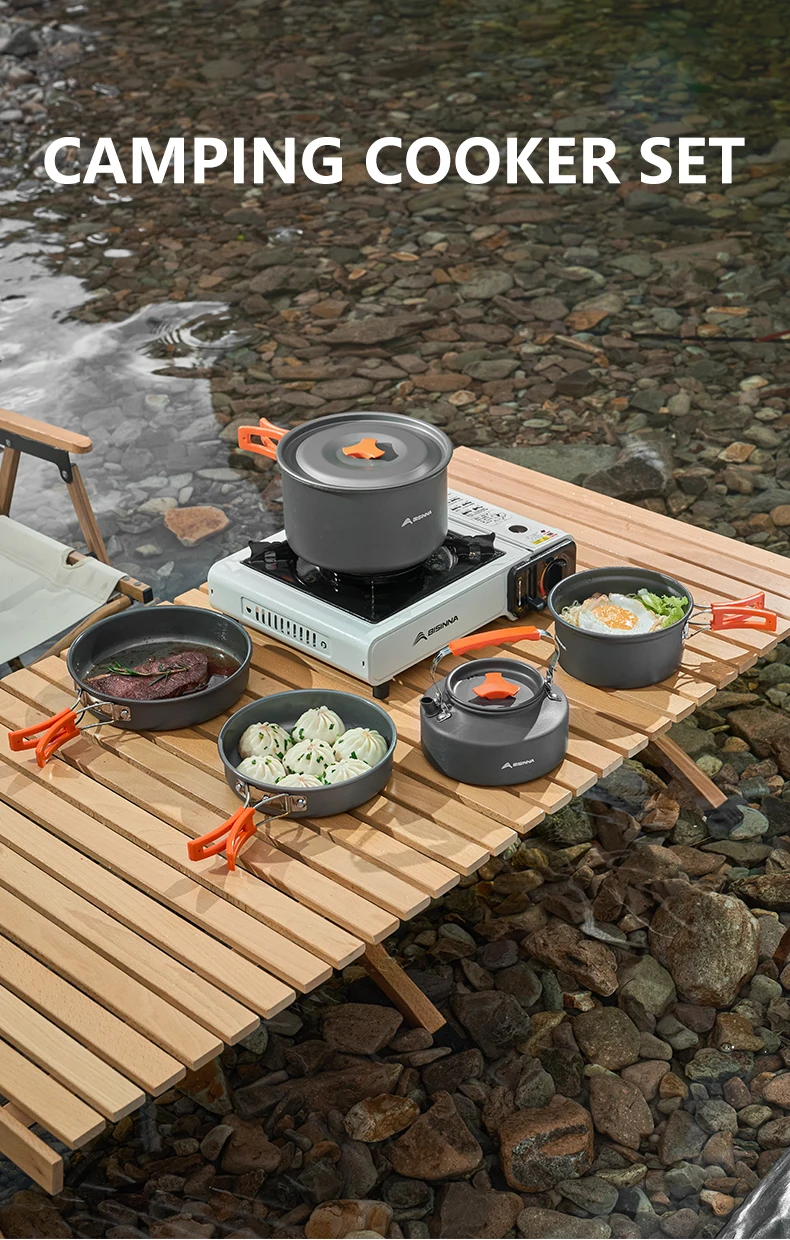 Description Picture 2 of itemBSWolf Outdoor Aluminum Alloy Camping Cookware Utensils Water Kettle Pan Pot Cooking Set for Travelling Hiking Picnic BBQ
